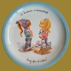 Vintage 1972 Gigi's Collector Plate of Girls with Kittens by American Greetings